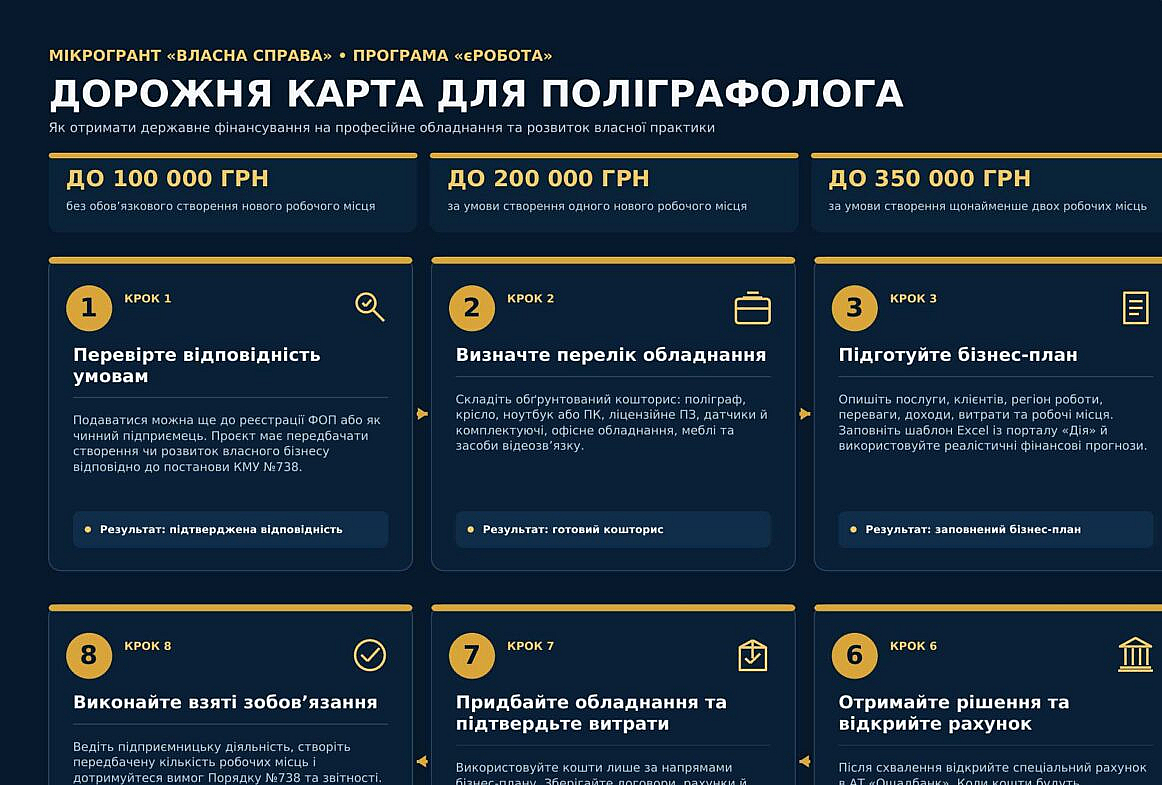 Дорожня карта для отримання державного гранту «Власна справа» на придбання поліграфа